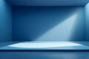 blue stage for product presentation with spotlight in the style of minimalist background, modern interior concept, AI generate photo