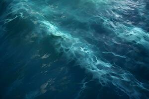 Top view of blue frothy sea surface. Shot in the open sea from above. AI generate photo