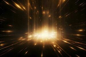 abstract background light gold beams dark lines with stars, AI generate photo