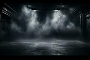 dark room with light and smoke mist or fog, in the style of minimalist background, modern interior concept, AI generate photo