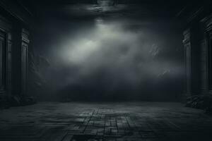 dark room with light and smoke mist or fog, in the style of minimalist background, modern interior concept, AI generate photo