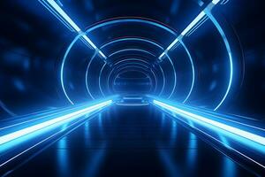 abstract blue rays light shining out of large open space background, AI generate photo