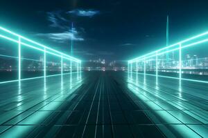 abstract background with lines Skyline at night technology background with modern building and city, AI generate photo