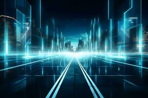 abstract background with lines Skyline at night technology background with modern building and city, AI generate photo