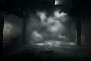 dark room with light and smoke mist or fog, in the style of minimalist background, modern interior concept, AI generate photo