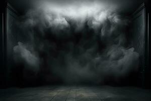 dark room with light and smoke mist or fog, in the style of minimalist background, modern interior concept, AI generate photo