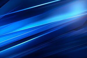 abstract modern blue background science, futuristic, energy technology concept. Digital image of light rays, stripes lines with blue light, speed and motion blur over dark blue background, AI generate photo