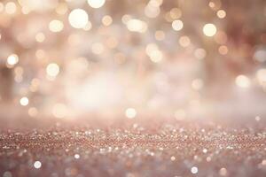 abstract bokeh background glitter vintage lights background. gold silver and white. de-focused, AI generate photo