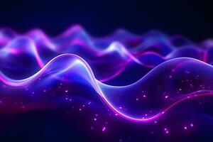 abstract digital blue wave background with glowing lights, AI generate photo
