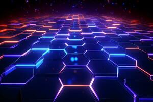 abstract 3D hexagons modern blue background, Digital image of light rays, stripes lines with blue light, AI generate photo