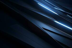 abstract 3d background black and blue with geometric blue light design, AI generate photo