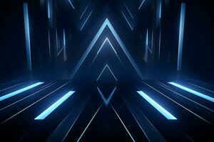 abstract 3d background black and blue with geometric blue light design, AI generate photo