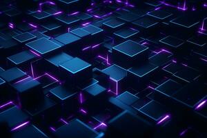 3D Abstract futuristic Molecules technology with polygonal shapes on dark blue background design digital technology concept. AI generate photo