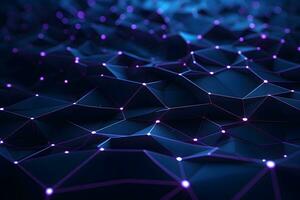 3D Abstract futuristic Molecules technology with polygonal shapes on dark blue background design digital technology concept. AI generate photo