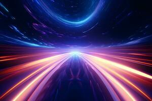 abstract multicolor spectrum background, bright orange blue neon rays and colorful glowing lines, AI generate photo