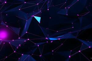3D Abstract futuristic Molecules technology with polygonal shapes on dark blue background design digital technology concept. AI generate photo