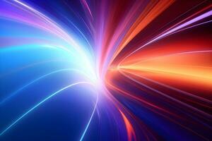 abstract multicolor spectrum background, bright orange blue neon rays and colorful glowing lines, AI generate photo