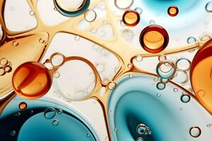 Abstract background of liquid vivid blue and white color mixing with different tints creating uneven with bubbles surface, AI generate photo