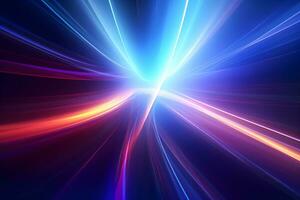 abstract multicolor spectrum background, bright orange blue neon rays and colorful glowing lines, AI generate photo