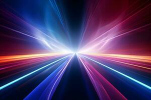 abstract multicolor spectrum background, bright orange blue neon rays and colorful glowing lines, AI generate photo