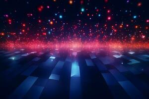 3D Abstract futuristic Molecules technology with polygonal shapes on dark blue background design digital technology concept. AI generate photo