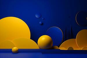 abstract 3D background with squares yellow and blue, AI generate photo