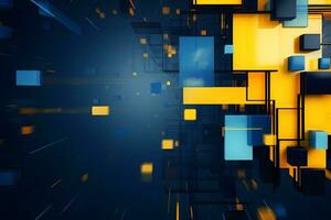 abstract 3D background with squares yellow and blue, AI generate photo