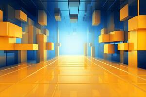 abstract 3D background with squares yellow and blue, AI generate photo