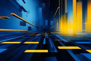 abstract 3D background with squares yellow and blue, AI generate photo