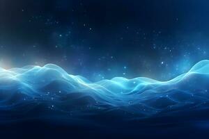night sky with stars blue waves abstract background, AI generate photo