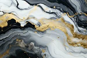 Luxury abstract fluid art painting background alcohol ink technique navy black and gold, AI generate photo