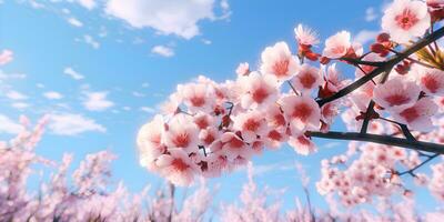 Pink cherry blossom in spring season, ai generate photo