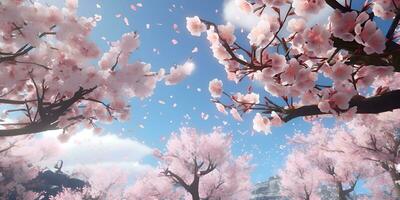 Pink cherry blossom in spring season, ai generate photo