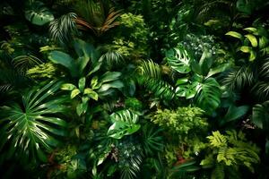 Top view tropical flowers trees plants background, ai generate photo