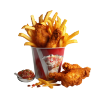 Fried chicken in a box, delivery foods isolated on white transparent background, ai generate png