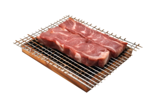 Beef and pork slice on grille for barbecue Japanese food style, isolated on white  background, ai generate png