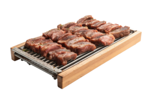 Beef and pork slice on grille for barbecue Japanese food style, isolated on white  background, ai generate png