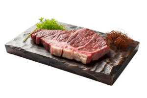 rundvlees steak Aan houten bord, geïsoleerd Aan wit achtergrond, ai genereren png