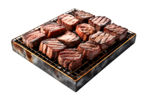 Beef and pork slice on grille for barbecue Japanese food style, isolated on white  background, ai generate png