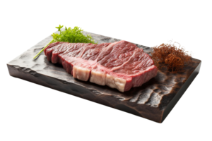 rundvlees steak t-bone Aan houten bord, geïsoleerd Aan wit achtergrond, ai genereren png