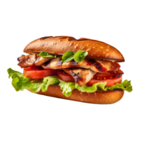 Sandwich mit gegrillt Hähnchen und Gemüse, isoliert auf Weiß transparent Hintergrund, ai generieren png