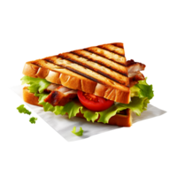 Sandwich Schinken Käse und Gemüse auf Papier Platte, isoliert auf Weiß transparent Hintergrund, ai generieren png