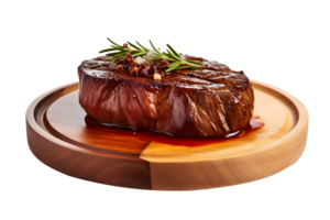 rundvlees steak vlees snijdend Aan een houten bord, Japans wagyu rundvlees yakiniku steak, geïsoleerd Aan wit achtergrond, ai genereren png