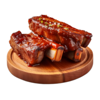 Grilled pork ribs on wood plate. isolated on white background, ai generate png