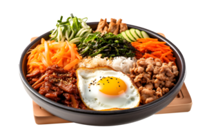 Bibimbap rice and vegetables Korean food in bowl, isolated on white background, ai generate png