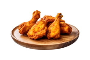 Fried chicken on wooden plate, delivery foods isolated on white  background, ai generate png