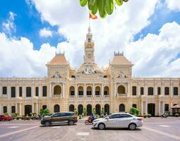 Ho Chi Minh, Viet Nam - 30 June 2023 Ho Chi Minh City Hall or Saigon City Hall or Committee Head office is a building in a French colonial style photo