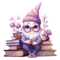 Cute Bookworm Gnome Illustration AI Generated png