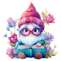 Cute Bookworm Gnome Illustration AI Generated png