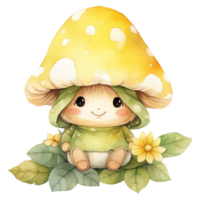 Cute Mushroom Gnome Illustration AI Generated png